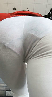 透明白裤花内美形巨尻女