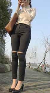 糖糖高跟搭配黑牛仔裤性感三角翘臀透内痕第二季