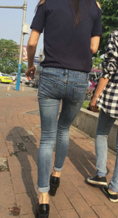 高跟长腿紧身牛仔OL