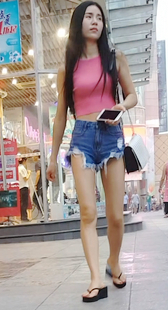 性感蓝色牛仔热裤长腿长发美女