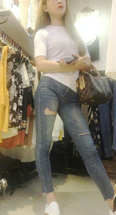 超紧牛仔美内痕肥三角美女