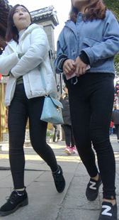 打底黑裤美女前三角摄