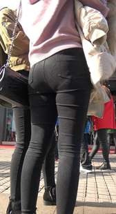 紧身打底黑裤子紧内痕少女