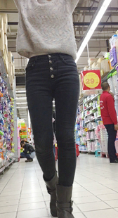 超市黑裤性感美三角