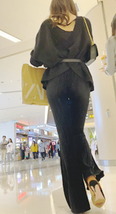 高跟贴身布裤苹果臀OL