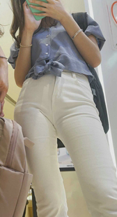 性感白裤骆驼趾特写